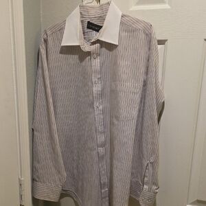 Men's Classic Striped Dress Shirt with White Collar